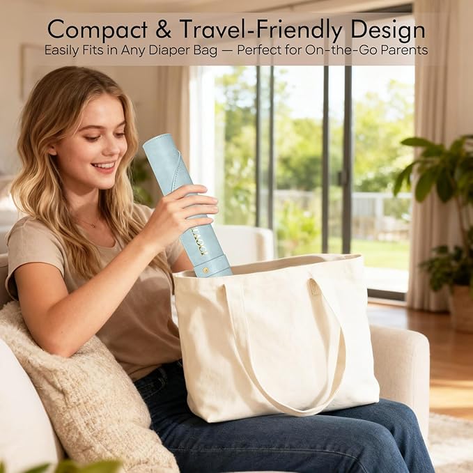 Baby Changing Pad, Wipeable Portable Changing Pad, Diaper Change Mat, Waterproof Vegan Leather Changing Pads for Home & Travel, Light Blue, 27.5 x 15.7 ''