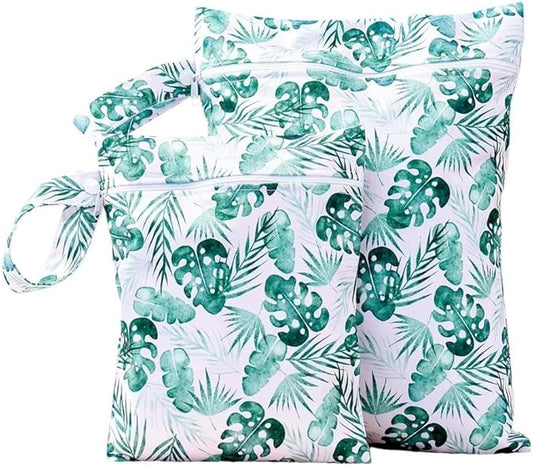 2 Sizes Wet Bags, Waterproof Storage Bag for Baby Diapers and Pump Parts, Reusable Diaper Bag with Zippered Pockets and Handle, Travel Bags, Beach, Pool, Gym Bag for Swimsuits & Wet Clothes, Set of 2