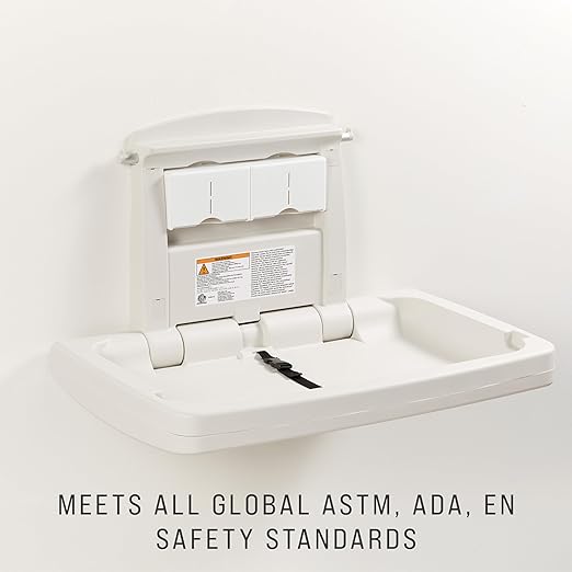 Rubbermaid Commercial Products Horizontal Baby Changing Station, Light Platinum, Wall-Mounted Fold-Down Diaper Change Table with Safety Straps for Restaurants/Hotels/Schools/Airports