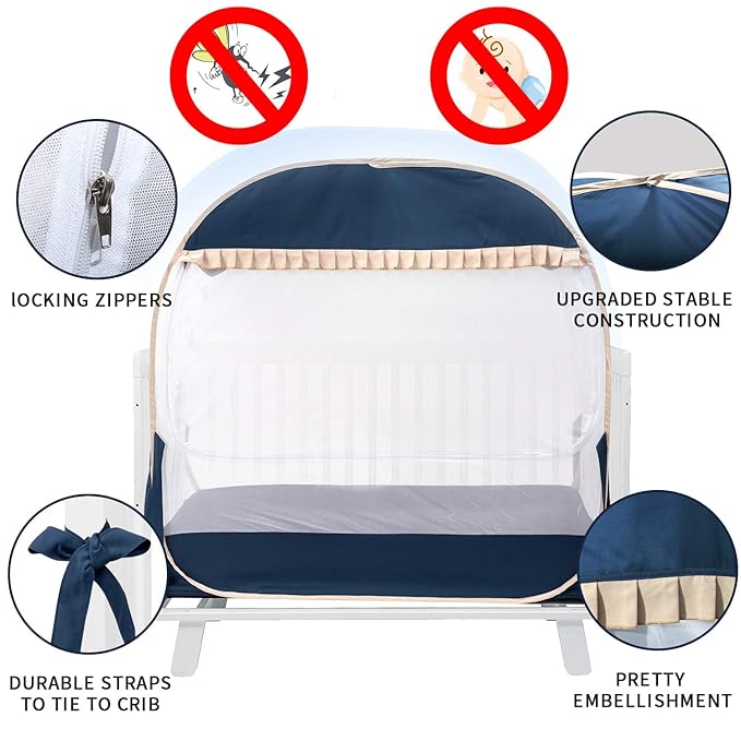 L RUNNZER Safety Crib Tent,Safety Pop Up Tent for Baby Crib,Crib Tent Cover to Keep Baby from Climbing Out and Mosquito bite