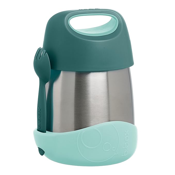 b.box Insulated Food Jar with Spork for Toddlers | Easy Open Container | Stainless Steel, 5hrs+ of Perfect Temperatures | Dishwasher Safe, BPA Free (Emerald Forest, 11oz)