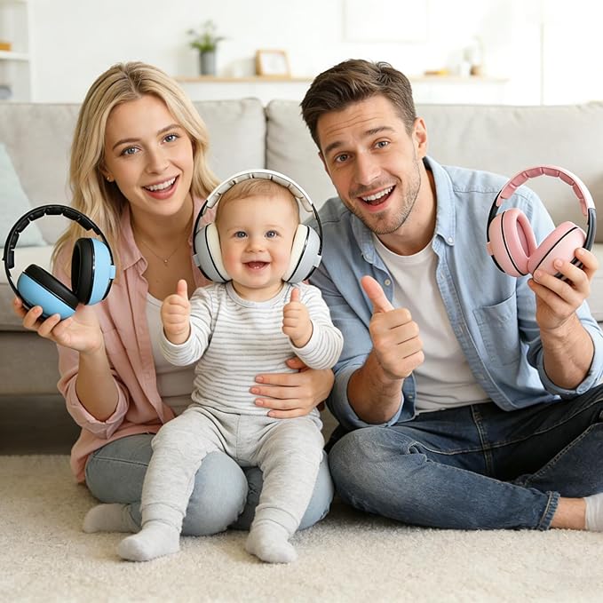 Funbliss Baby Ear Muffs Noise Protection for Infant and Baby 3-36 Months - Noise Cancelling Headphones for Ear Protection with Storage Bag,Pink-Gry