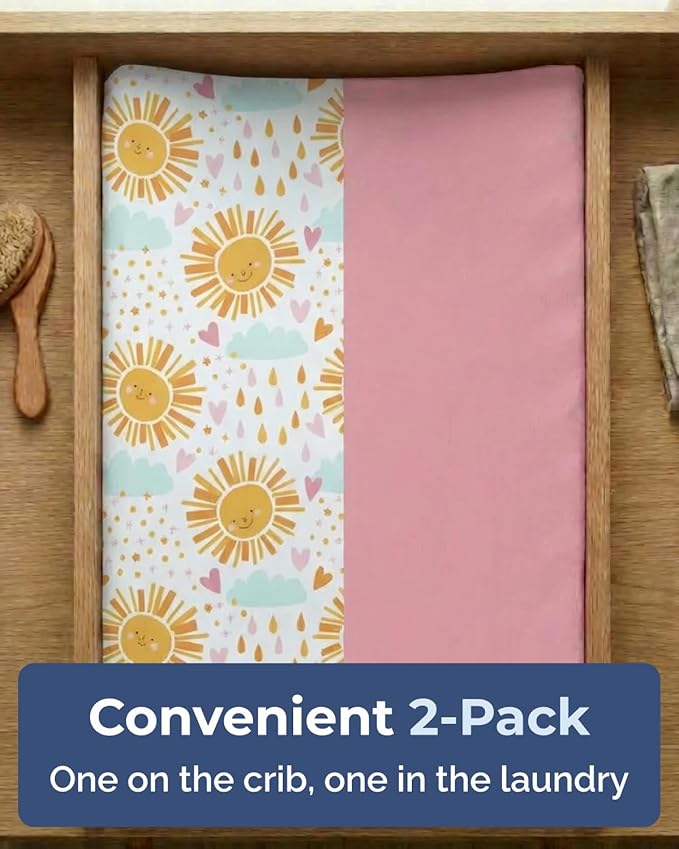 Changing Pad Cover - Pack of 2 Soft Unisex Diaper Change Microfiber Table Sheets - Fits 32"x16" Contoured Pad - Changing Pad Cover for Baby Boys & Girls - Snug, Machine Washable - Oeko-Tex, Sunny Drop