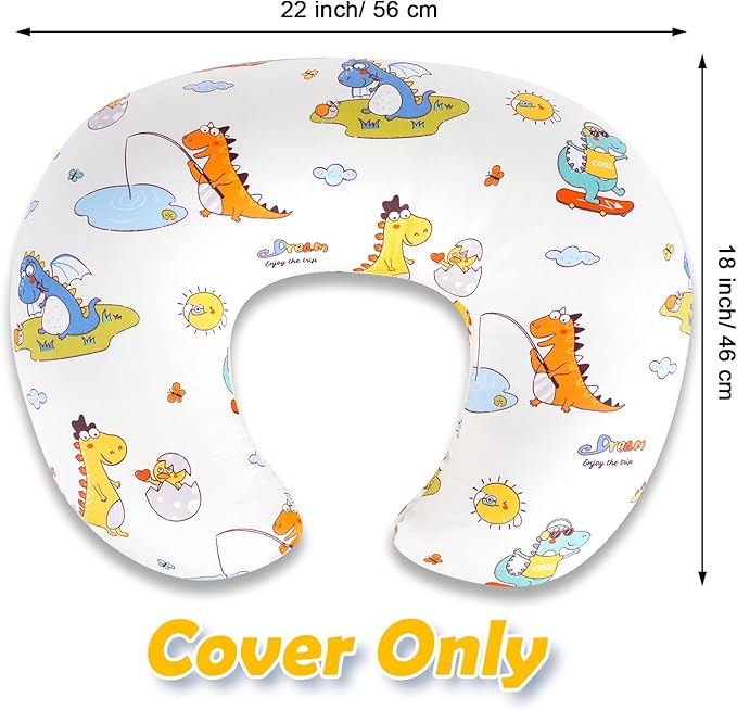 Nursing Pillow Cover, Compatible with Boppy Nursing Pillow Original Size, Breastfeeding Pillow Slipcover for Baby Boys & Girls, Organic Cotton, Machine Washable & Breathable (Dinosaurs)