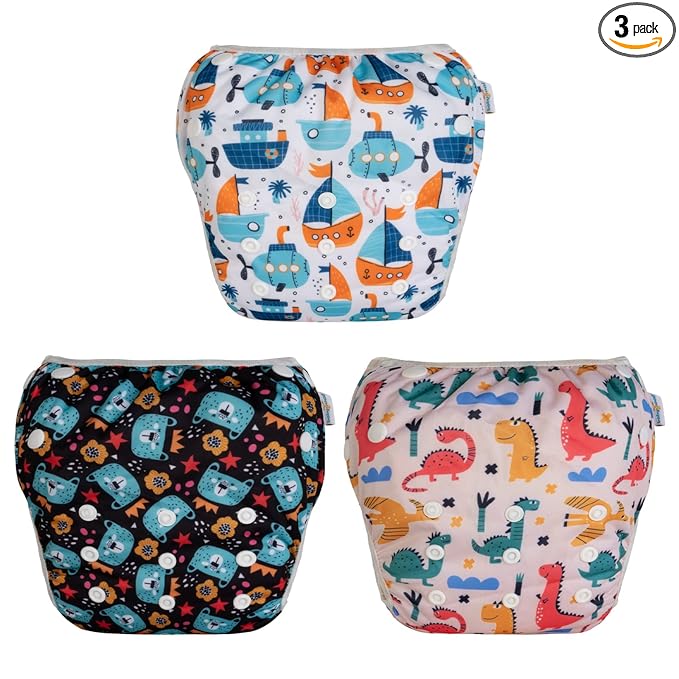 Babygoal Baby & Toddler Girl Swim Diapers, Reusable Adjustable Washable One Size Fits 6M-3T Gifts and Swimming Lessons 3 Pack 3ZSD24