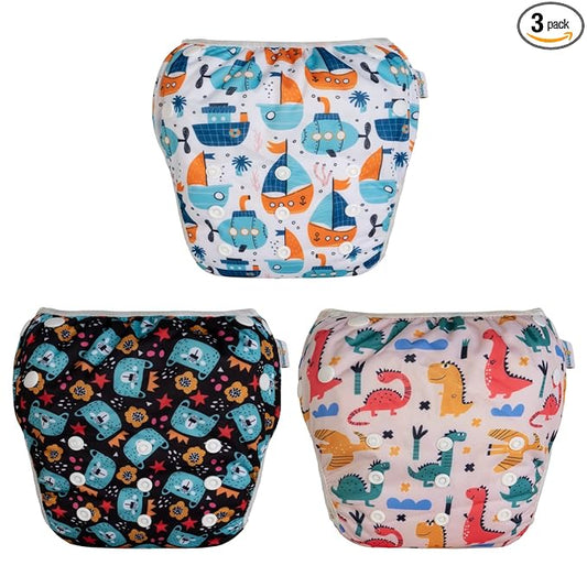 Babygoal Baby & Toddler Girl Swim Diapers, Reusable Adjustable Washable One Size Fits 6M-3T Gifts and Swimming Lessons 3 Pack 3ZSD24