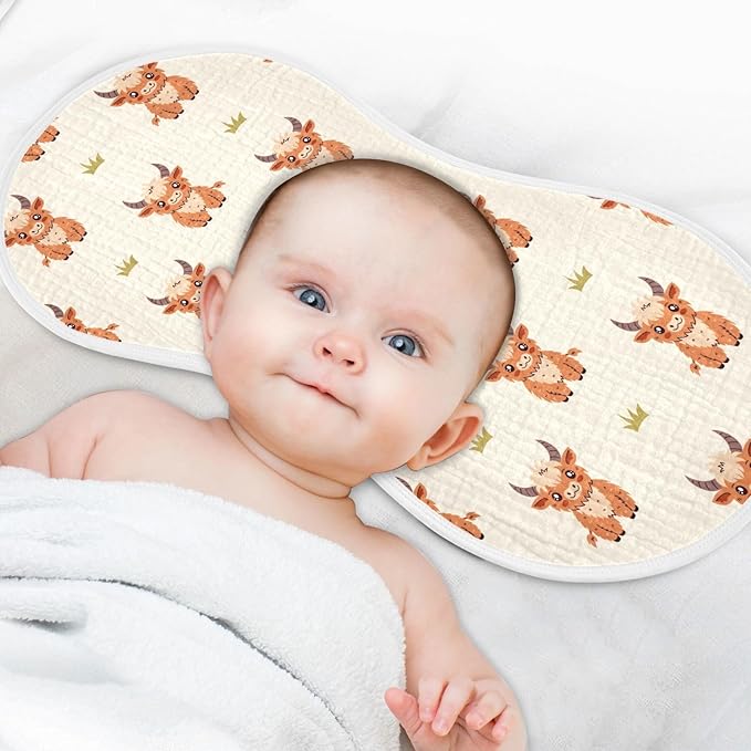 Highland Cow Muslin Burp Cloths for Baby Boys and Girls - 2-Pack Ultra Absorbent Muslin Washcloths, Newborn Towel, Milk Spit Up Rags, Burp Cloth Bibs for Unisex, 22 x 11 Inch