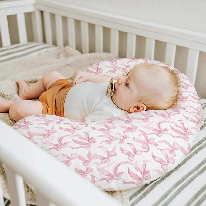 Pink Valentine's Bows Baby Nursing Pillow Covers for Girl Girly Bows Nursing Slipcovers for Breastfeeding Pillows Baby's First Valentine's Day Soft Stretchy Removable Covers for Newborn Infant