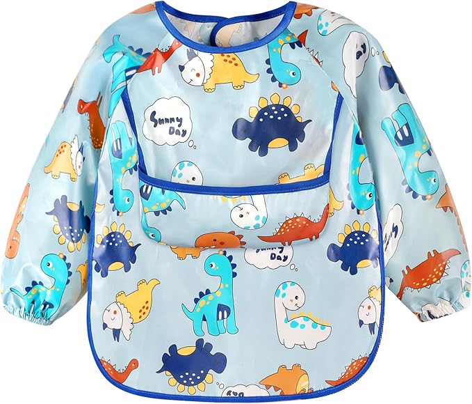 Accmor 4 Pack Long Sleeve Baby Bibs, Waterproof Sleeved Bibs for Eating Feeding, Toddler Baby Girls Boys Smock Bibs