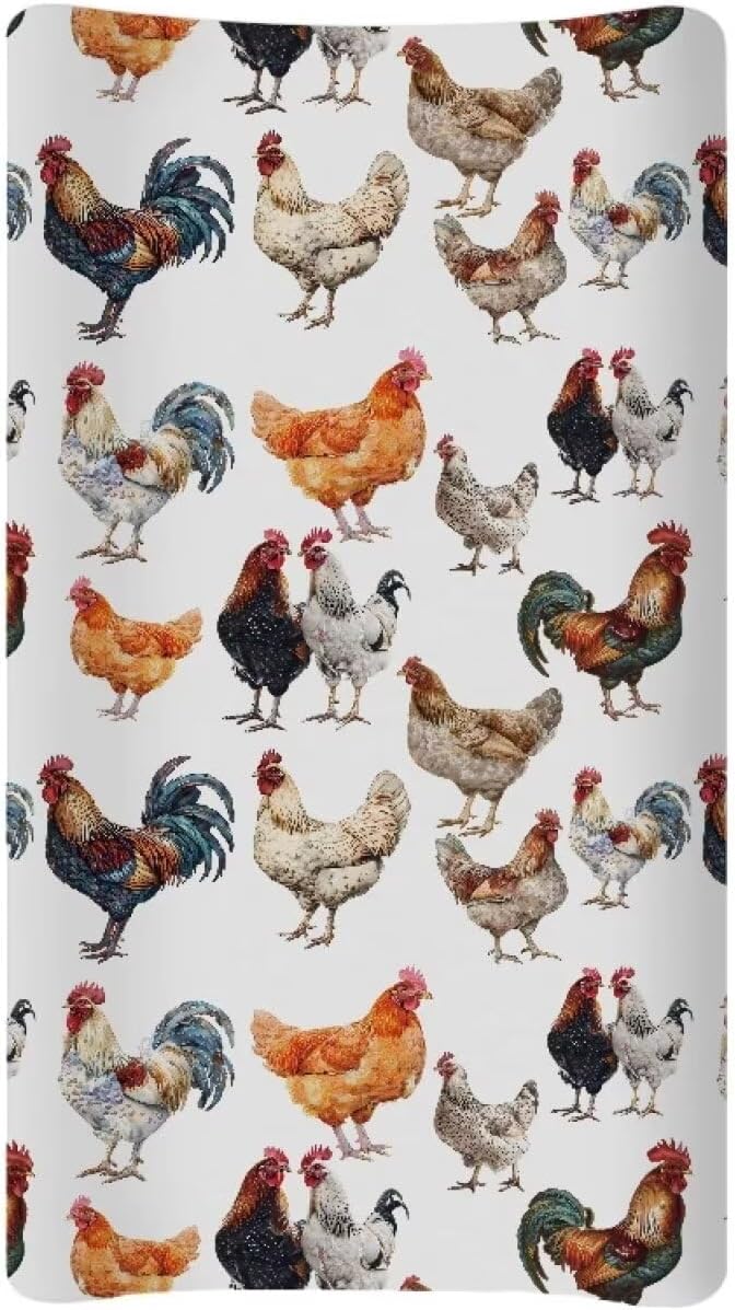 Changing Pad Covers for Boys Girls, Chickens Print Diaper Changing Table Pad Cover Soft Breathable Changing Mat Cover for 32''x16" Cute Birthday Gifts for Baby