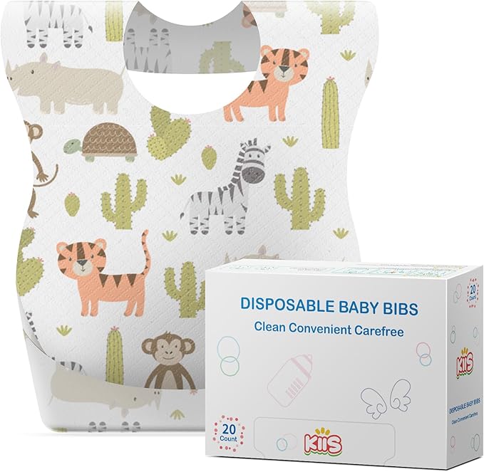 KIIS Disposable Baby Bibs for Travel - Paper Bibs for Infant, Toddlers & Kids - Travel & Daycare Essentials, 20 Count