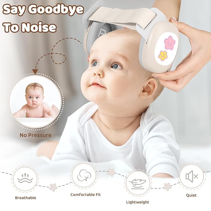 YomauiYee Baby Noise Cancelling Headphones,Infant Earmuffs with Star Pattern, Infant Ear Protection for Toddler 0-48 Months,Baby Travel Essentials for Airplane/Improves Sleep