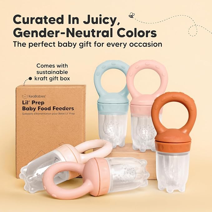 KeaBabies Baby Fruit Feeder 2pk - Silicone Baby Food Feeder for Babies 6-12 Months, Breast Milk Popsicle Teether, Weaning, Pacifier, Freeze Frozen Solid Food, Infant Feeding Essential (Peace)
