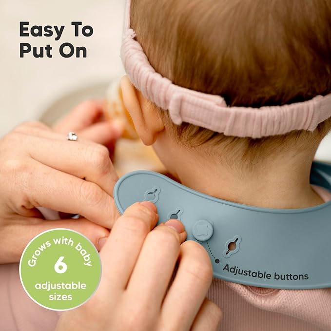 KeaBabies 2-Pack Silicone Bibs for Babies, Toddlers Girl, Boy – Sturdy Food-Grade Baby Bibs for Eating, Large Food Catcher, Clean & Put On Easily, Waterproof Toddler Feeding Essentials (Alps)