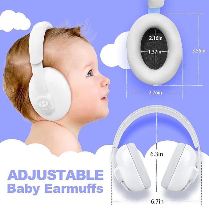 HZ002 Baby Ear Protection, Noise Cancelling Headphones for Babies and Toddler 3 Months up to 24 Months, Baby Earmuffs for Fireworks, Sleeping, Concerts, Plane - White