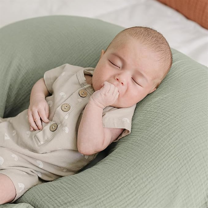 2 Pack Newborn Muslin Nursing Pillow Covers Soft Nursing Cover for Breastfeeding Pillow Slipcover for Baby Girls Boys (Green+Rabbit)