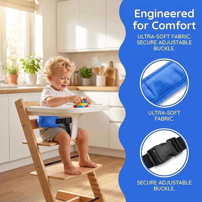 Toyvian High Chair Straps: Universal Baby Safety Strap, Adjustable Harness Replacement - Easy to Use & Clean - Highchair Harness for Baby Infant Toddlers, Safety Belt for Dining Travel(Blue)