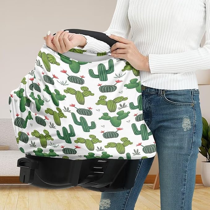LedBack Car Seat Canopy Breastfeeding Cover, Infant Stroller Cover Carseat Canopy for Baby Girls Boys, Cactus Pattern