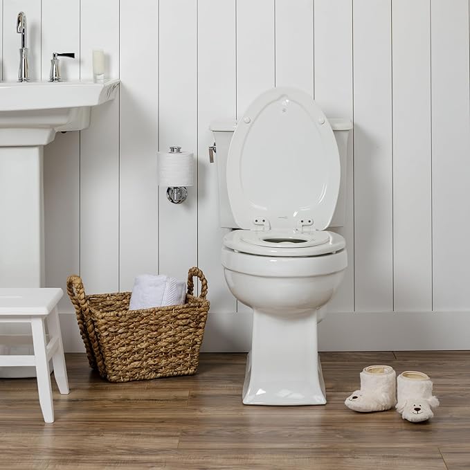 Mayfair NextStep Toilet Seat with Built-In Potty Training Seat, Slow-Close, Removable that will Never Loosen, ELONGATED, White (Pack of 2)