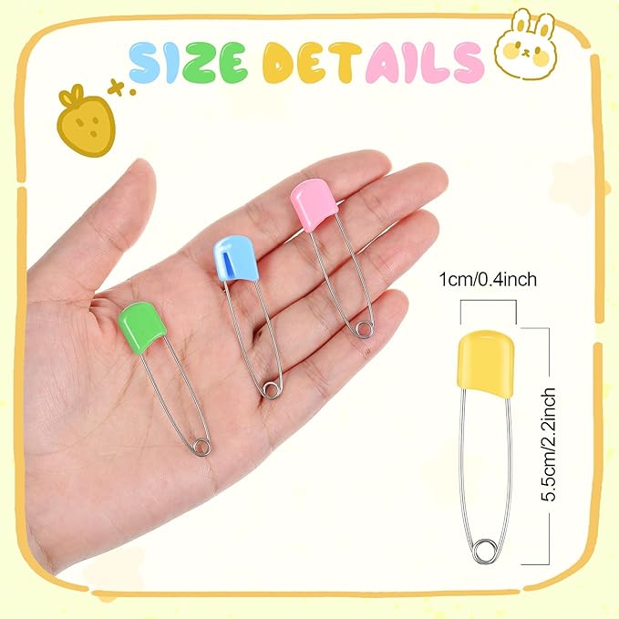 WILLBOND 100 Pcs Safety Pins 2.2 Inch Plastic Head Cloth Pins with Locking Closures Stainless Steel with Velvet Bag, Black, Four Colors