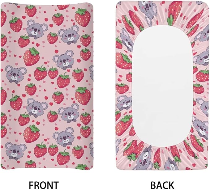Koala Strawberry Baby Changing Pad Cover Waterproof Breathable Nursery Pad Change Cover Lightweight Cozy Diaper Changing Mat Cover