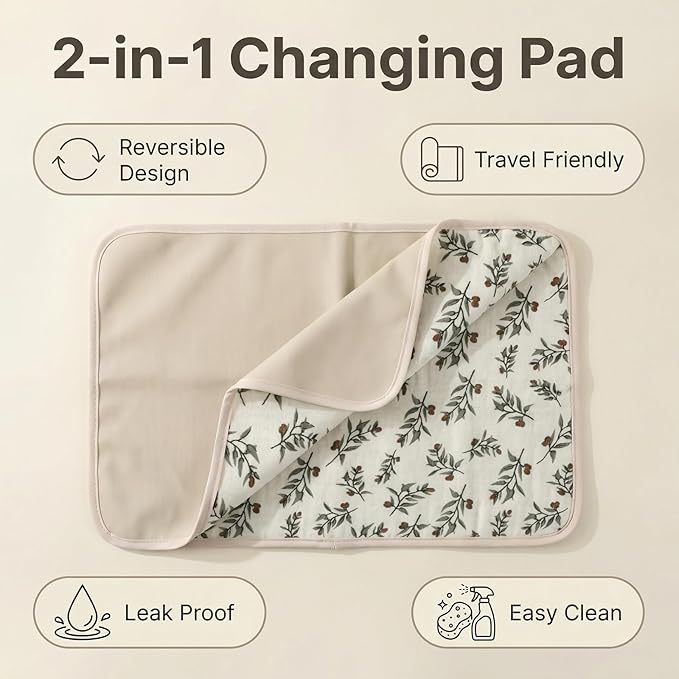 Baby Diaper Changing Pad, 19.7"x25.6" Waterproof Changing Pad Liners with 100% Muslin Cotton Front Top and Leather Back, Soft and Absorbent Portable Changing Mat for Travel, Changing Station
