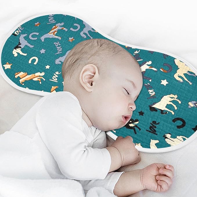 Horse Pattern Star Horseshoes Letter Muslin Burp Cloths for Baby 1 Pack 100% Cotton Baby Washcloths Bibs for Boy Girl
