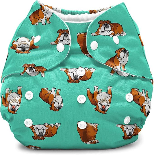WIRESTER Baby Cloth Diaper One Size Adjustable Washable Reusable Cloth Pocket Diaper for Baby - English Bulldog Funny Playful Postures