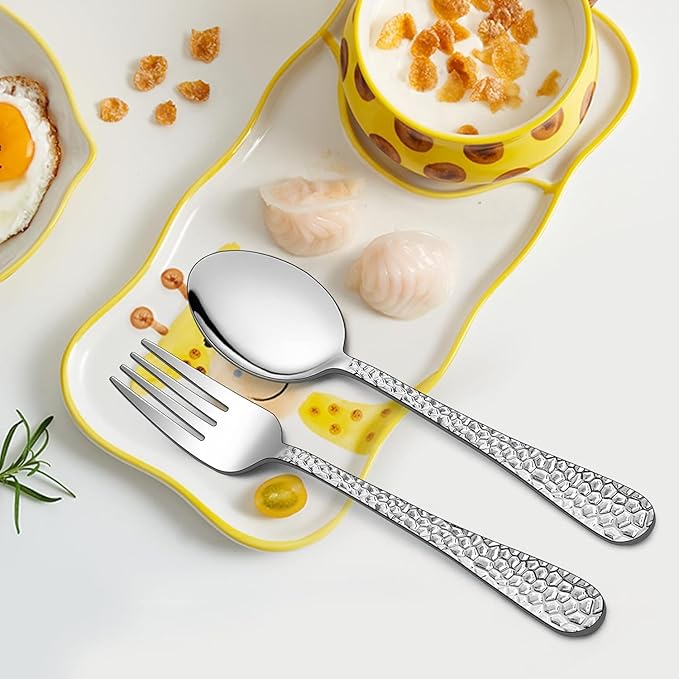 LIANYU 12Piece Kids Silverware Set, Includes 6 Kid Spoons, 6 Kid Forks, Stainless Steel Toddler Utensils Children Flatware Set, Child Preschooler Cutlery Set, Dishwasher Safe