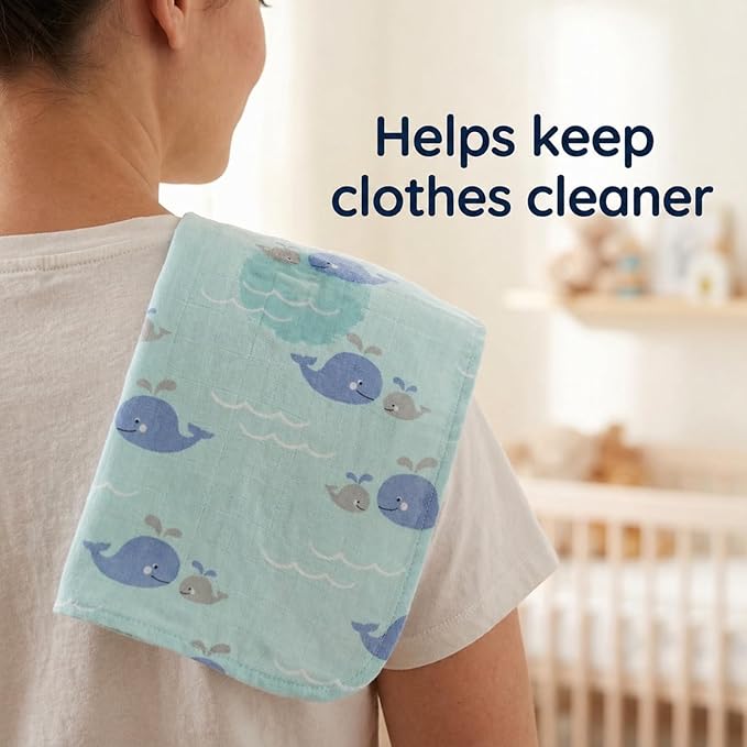 EVERYDAY KIDS 12 Pack Burp Cloths for Baby Boy; Newborn Essential with - Large Absorbent Cotton Flannel Blue/Teal Burping Cloths for Babies with Ocean, Sea Shells, Sailboats and Fish Prints and Solids