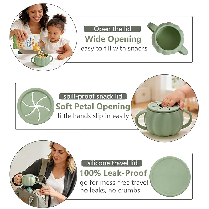 Toddler Snack Cups with Lid Spill Proof, Reusable Snack Containers with Lids for Baby Toddlers On the Go, BPA Free Silicone Snack Cup, Removable, No-Spill, Dishwasher Safe