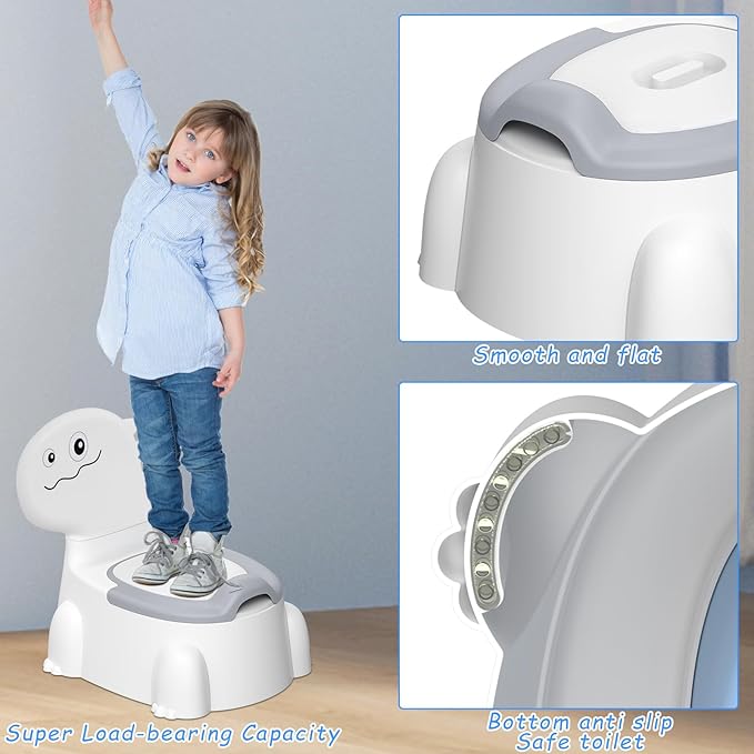 potty training toilet Potty Seat Baby Training Chair Boys Girls Toddler Dinosaur Comfortable children 1-5 years old Baby toilet Animal seat with lid back potty trainer (Grey)