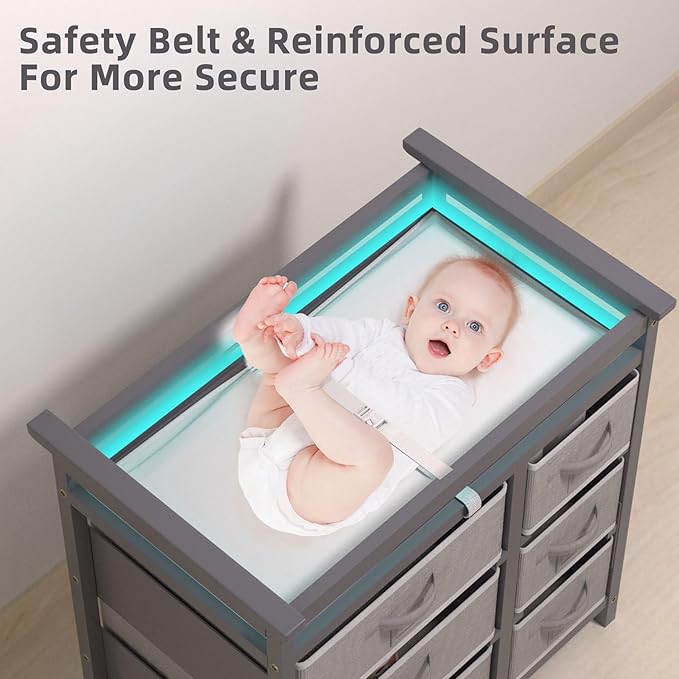 Glaf Baby Changing Table with 6 Storage Drawers and Pad Topper Modern Diaper Change Station Changing Table Dresser for Newborn Baby and Infant (Grey)