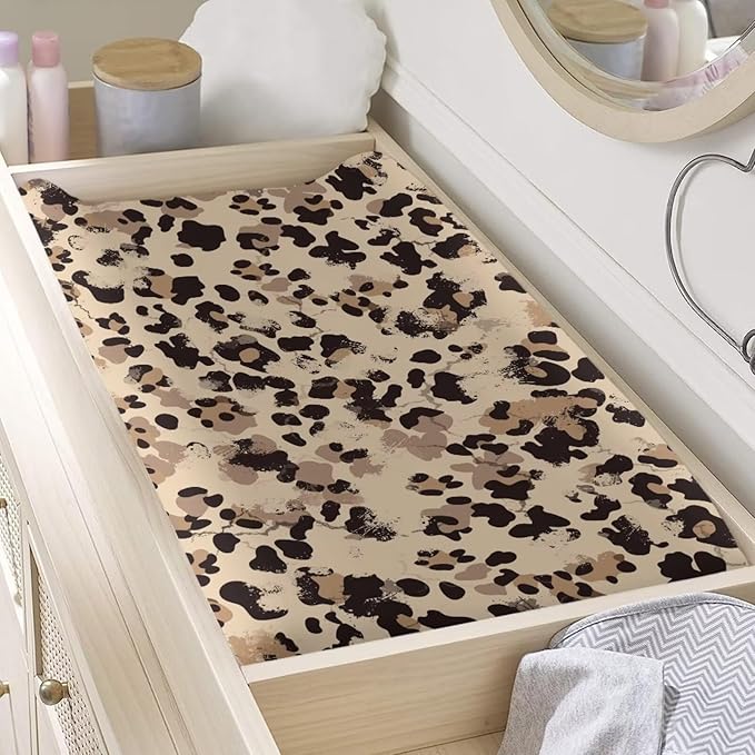 Leopard Print Diaper Change Table Covers Easy to Install Girl Changing Pad Cover with Elastic Edge Easy to Install Cradle Mattress Sheets for All Season