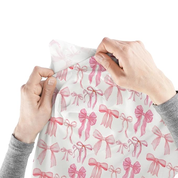 Baby Girls Changing Pad Covers Watercolor Pink Bows, Cute Ribbon Bowknot Safe Snug Fitted Diaper Table Sheet, Soft Breathable Stretchy Change Mat Shower Gift Fit 32 34 x 16