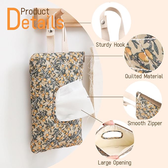 Quilted Baby Wipe Holder Floral Diaper Pouch Portable Quilted Wipes Bag for Car, Stroller