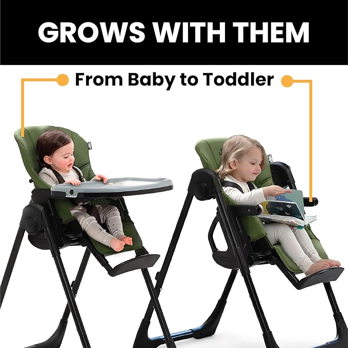 Jeep by Delta Children Classic Convertible 2-in-1 High Chair for Babies and Toddlers with Adjustable Height, Recline & Footrest - Dishwasher Safe Meal Tray, Olive Green