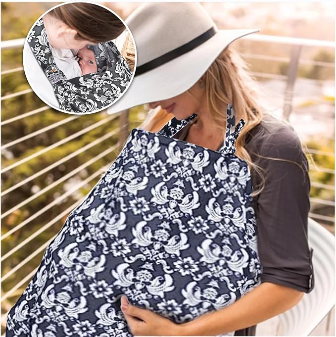 Baby Nursing Cover for Mom Breastfeeding, Breathable Cotton Privacy Breastfeeding Covers with Ajustable Hoop for Mom