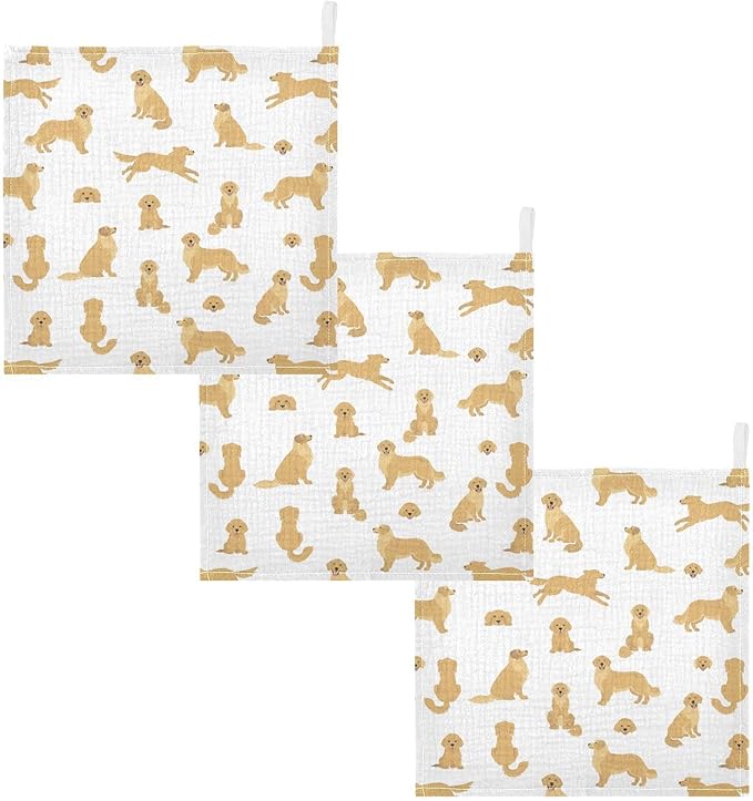 vvfelixl Baby Cotton Washcloths Golden Retriever Dogs Infants Bath Towel for Unisex Goldies Puppy Face Towels for Newborn, Natural Baby Wipes Delicate Skin, 11.8 X 11.8 inch, one sizex5
