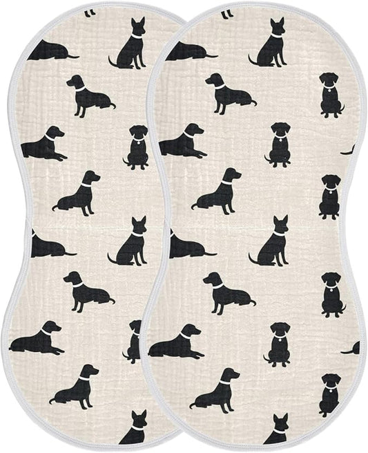 2 Pack Muslin Burp Cloths Dogs Beige Cotton Baby Burp Cloths Absorbent Soft Burping Cloth Washcloths for Newborn Must Haves 22x11 Inch