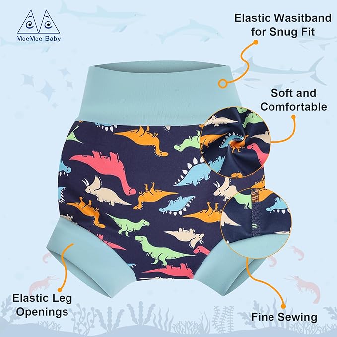 MOEMOE Baby Reusable Swim Diapers 3Pcs Comfortable Waterproof Baby Swim Diapers for Boys Swim Lesson S/2T