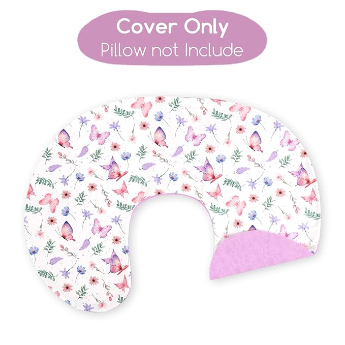 Nursing Pillow Cover 1 Pack, Minky Removable Nursing Pillowcase for Breastfeeding Pillows, Reversible Feeding Slipcover for Baby Boys/Girls, Super Soft Comfortable (Butterfly)