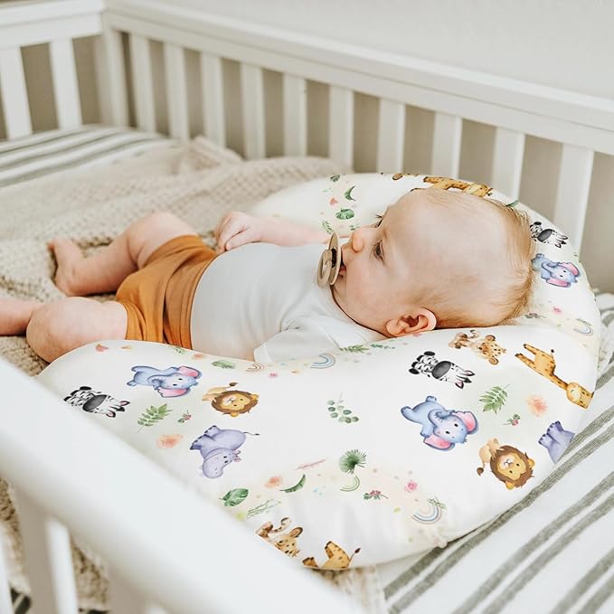 Safari Animals Tropical Leaves Flowers Baby Nursing Pillow Covers for Boy Girl Zoo Jungle Rainbow Nursery Pillowcase for Breastfeeding Pillows Lion Giraffe Elephant Hippo Soft Stretchy Slipcovers