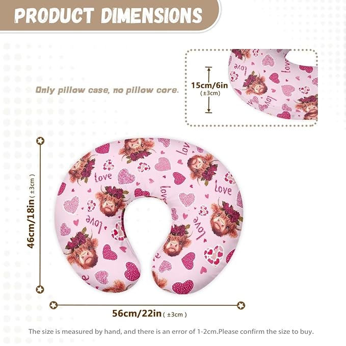 Pink Cute Cow Heart Valentine's Day Baby Nursing Pillow Cover Baby Breastfeeding Slipcover Infant Newborn Nursery Bottle Pillowcase Stretchy Replaceable Pillow Cover Slipcover