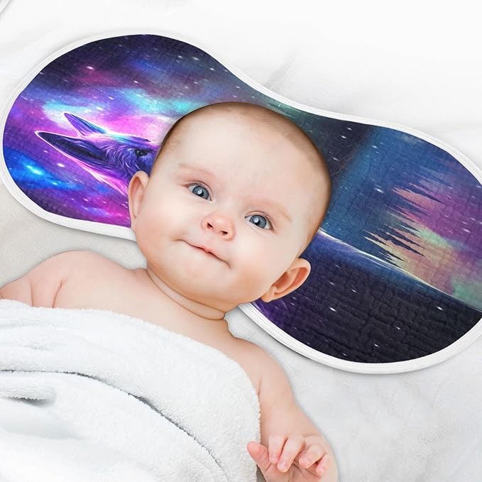 2 Pack Muslin Burp Cloths Wolf Stars Print Cotton Baby Burp Cloths Absorbent Soft Burping Cloth Washcloths for Newborn Babies 22x11 Inch