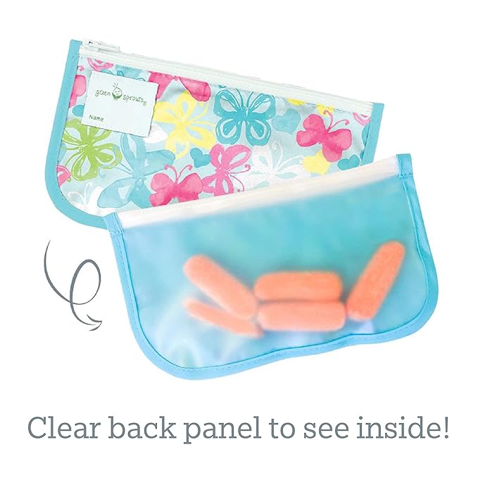 Green Sprouts Reusable Snack Bags (2 Pack) Holds Food, Utensils, Wipes, & More Food-Safe, Waterproof, Easy-Clean Material