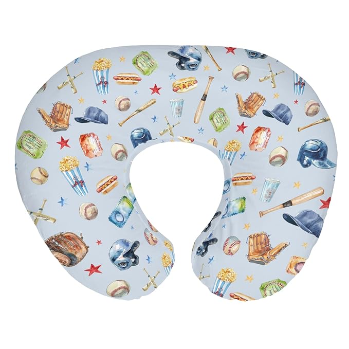Baseballs Patriotic Baby Nursing Pillow Covers for Boy Girl 4th of July Baseballs Bats Hats Nursing Pillowcase for Breastfeeding Pillows American Sports Soft Stretchy Slipcovers for Newborn Infant