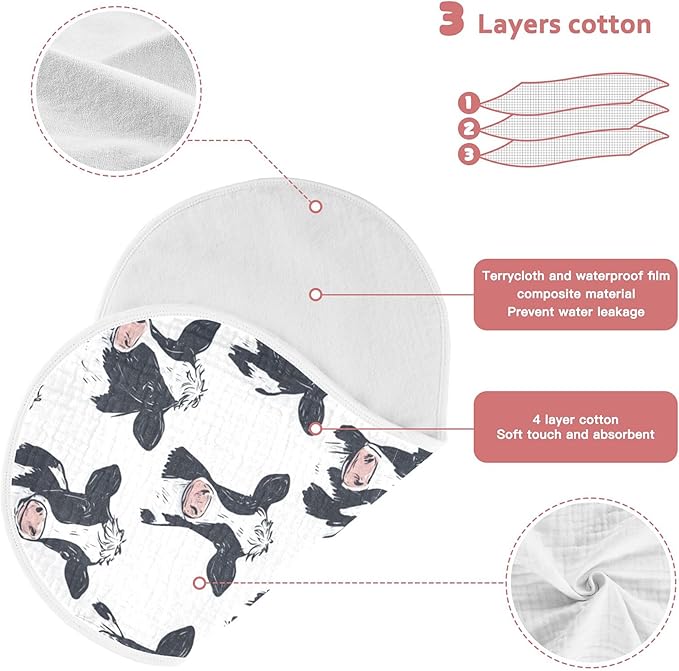 Farm Cows Cute Burp Cloths Baby Boys Girls Absorbent Soft Cotton Burping Cloths Rags, 2 Pack