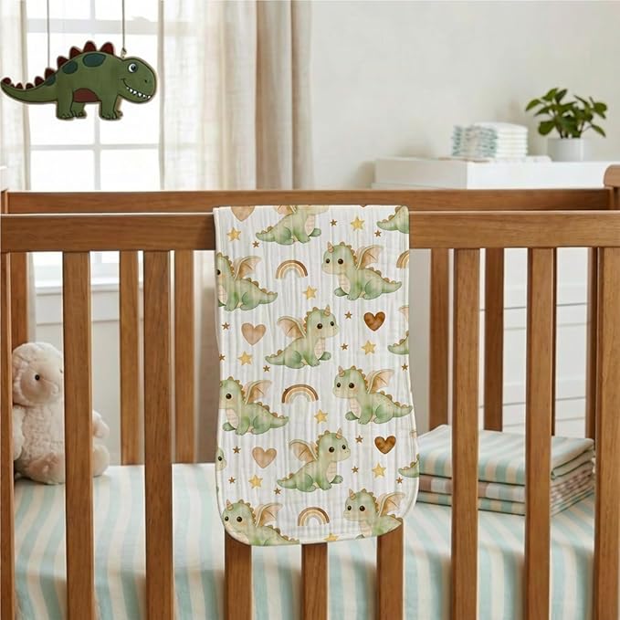5 Pack Baby Burp Cloths, Soft Cotton Dragon & Castle Theme Burp Cloths, Super Absorbent Cute Magical Woodland & Knight Print Washcloths, Newborn Baby Boy Essentials Gift Set