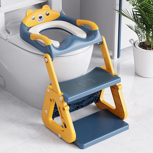 Orzbow Potty Training Seat | Upgrade Toddler Potty Training Toilet with Step Stool, 2-in-1 Stability Toilet Seat for Boys Girls | with Splash Guard, Anti-Slip Pad, Ladder, and Height Adjustable, Blue